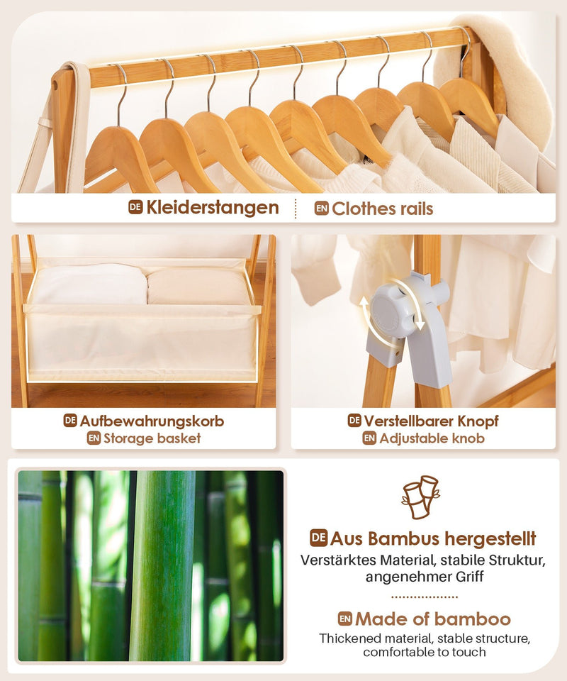 Yorbay Kleiderständer aus Bambus mit Aufbewahrungskorb - YB057 - Z104 - 4 - Yorbay.de