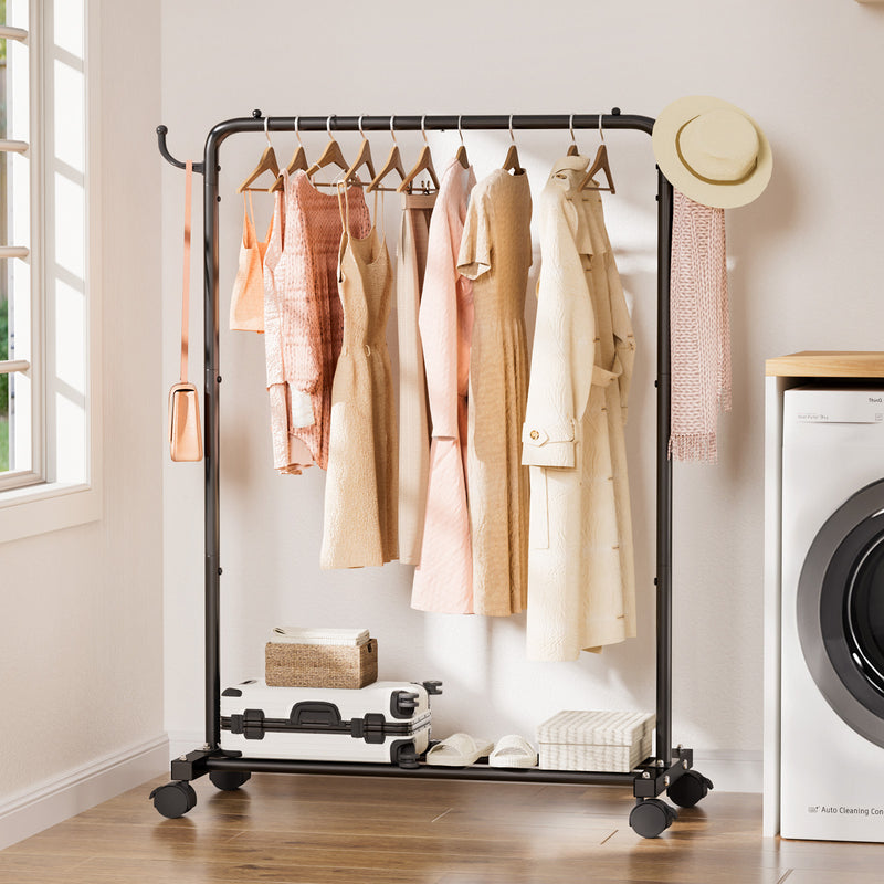 Yorbay Kleiderständer aus Metall mit Rollen, Haken und Ablage, 81/94 x 40 x 132 cm - YB087 - T070 - 2 - Yorbay.de