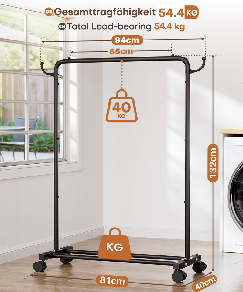 Yorbay Kleiderständer aus Metall mit Rollen, Haken und Ablage, 81/94 x 40 x 132 cm - YB087 - T070 - 5 - Yorbay.de