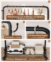 Yorbay Kleiderständer aus Metall mit Rollen, Haken und Ablage, 81/94 x 40 x 132 cm - YB087 - T070 - 6 - Yorbay.de