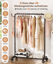 Yorbay Kleiderständer aus Metall mit Rollen, Haken und Ablage, 81/94 x 40 x 132 cm - YB087 - T070 - 3 - Yorbay.de