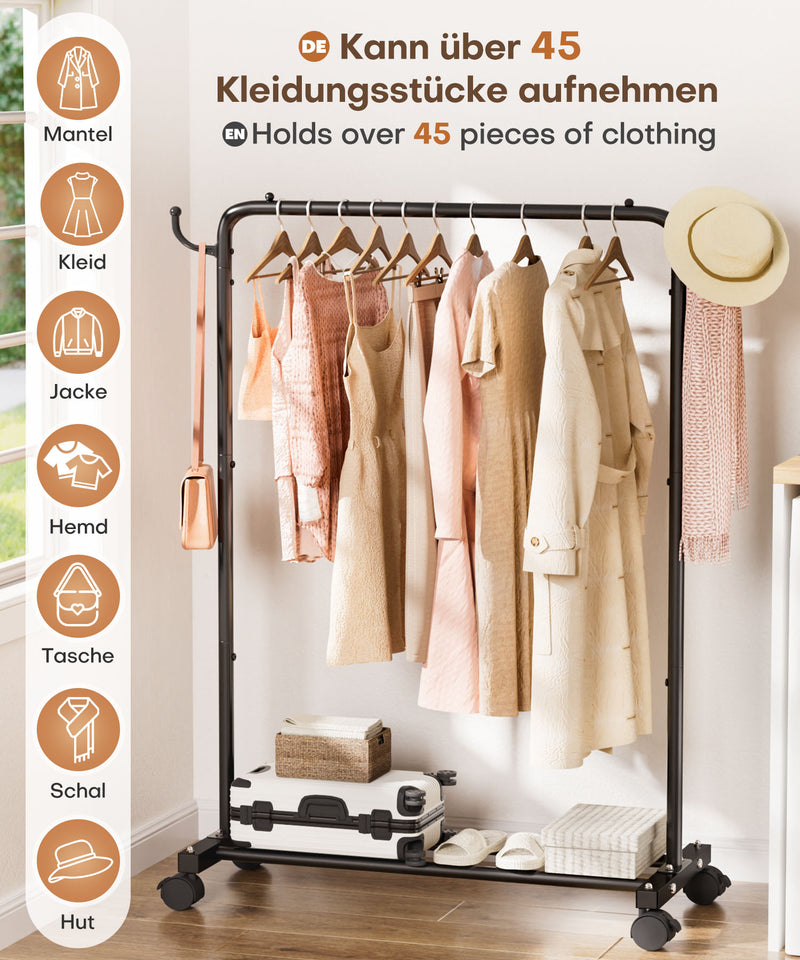 Yorbay Kleiderständer aus Metall mit Rollen, Haken und Ablage, 81/94 x 40 x 132 cm - YB087 - T070 - 3 - Yorbay.de