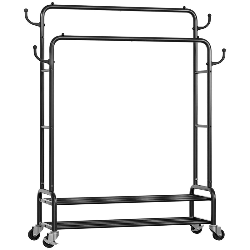 Yorbay Kleiderständer mit Rollen, Doppelstange, 2 Ablagen & 4 Haken - YB106-T075 - 11 - Yorbay.de