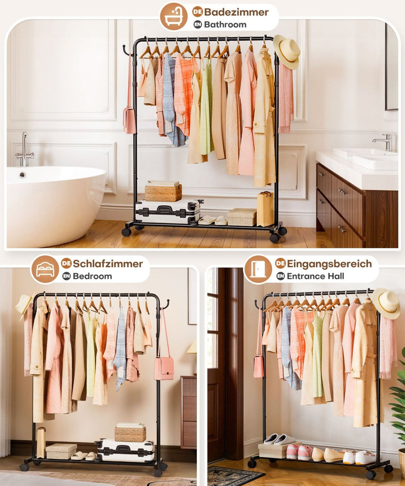 Yorbay höhenverstellbarer Kleiderständer aus Metall mit Rollen, Haken und Ablage - YB087-T096 - 9 - Yorbay.de