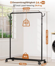 Yorbay höhenverstellbarer Kleiderständer aus Metall mit Rollen, Haken und Ablage - YB087-T096 - 3 - Yorbay.de