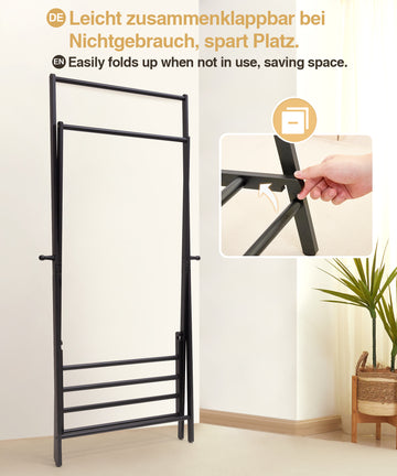 Foldable bamboo coat rack, double rod with X-structure —