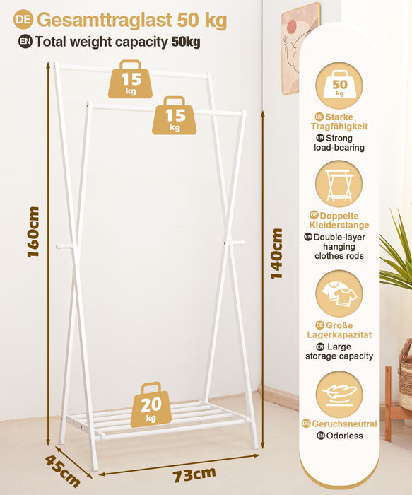 Yorbay Folding Bamboo Coat Rack, Double Rod with Shelf