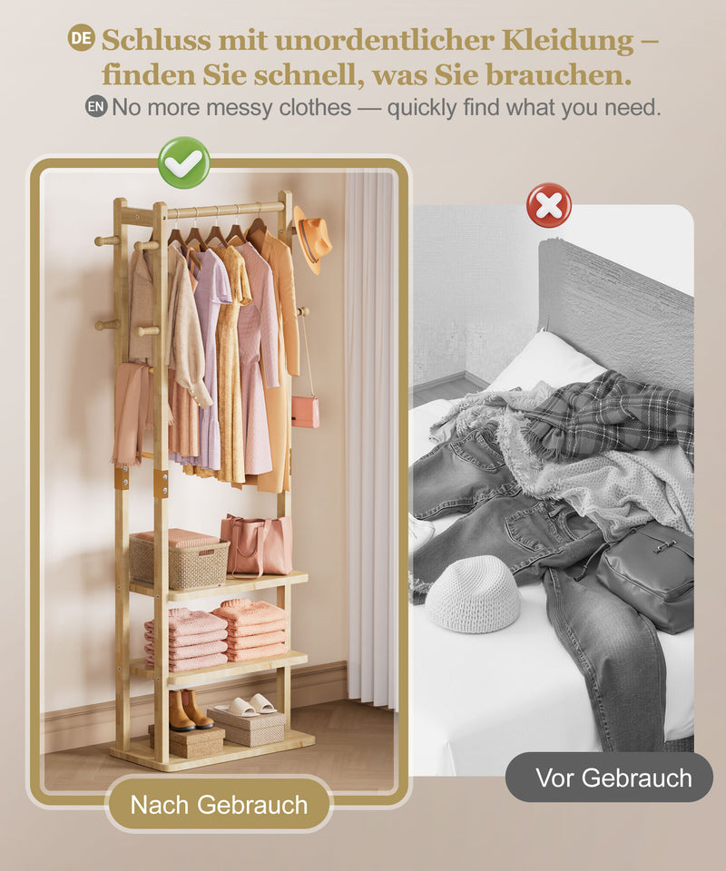 Yorbay Garderobenständer aus Holz mit 3 Ablagen, 59 × 29 × 170cm - YB089 - D044 - 9 - Yorbay.de