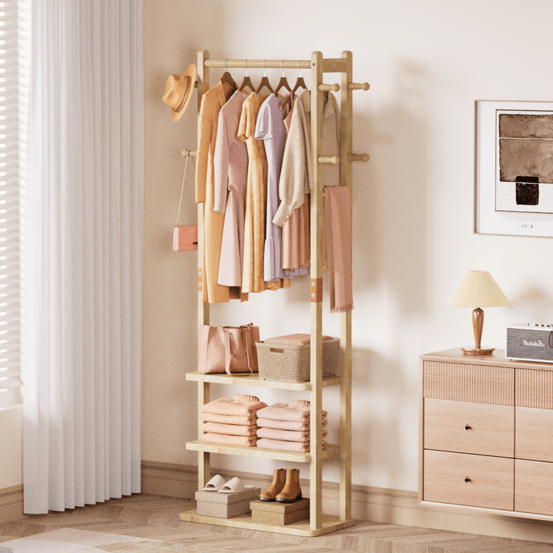 Yorbay Garderobenständer aus Holz mit 3 Ablagen, 59 × 29 × 170cm - YB089 - D044 - 2 - Yorbay.de