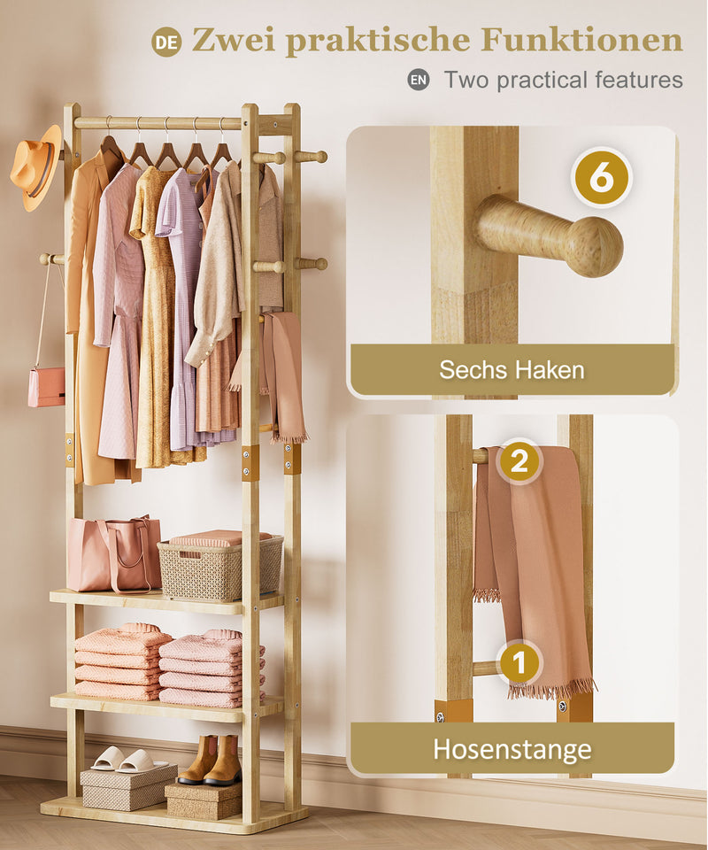 Yorbay Garderobenständer aus Holz mit 3 Ablagen, 59 × 29 × 170cm - YB089 - D044 - 4 - Yorbay.de