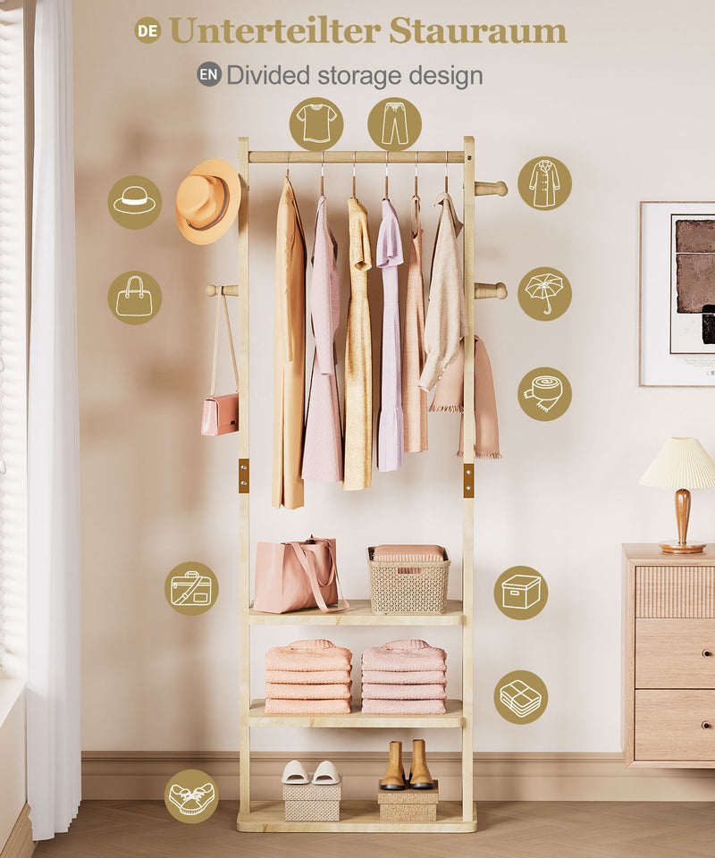 Yorbay Garderobenständer aus Holz mit 3 Ablagen, 59 × 29 × 170cm - YB089 - D044 - 6 - Yorbay.de