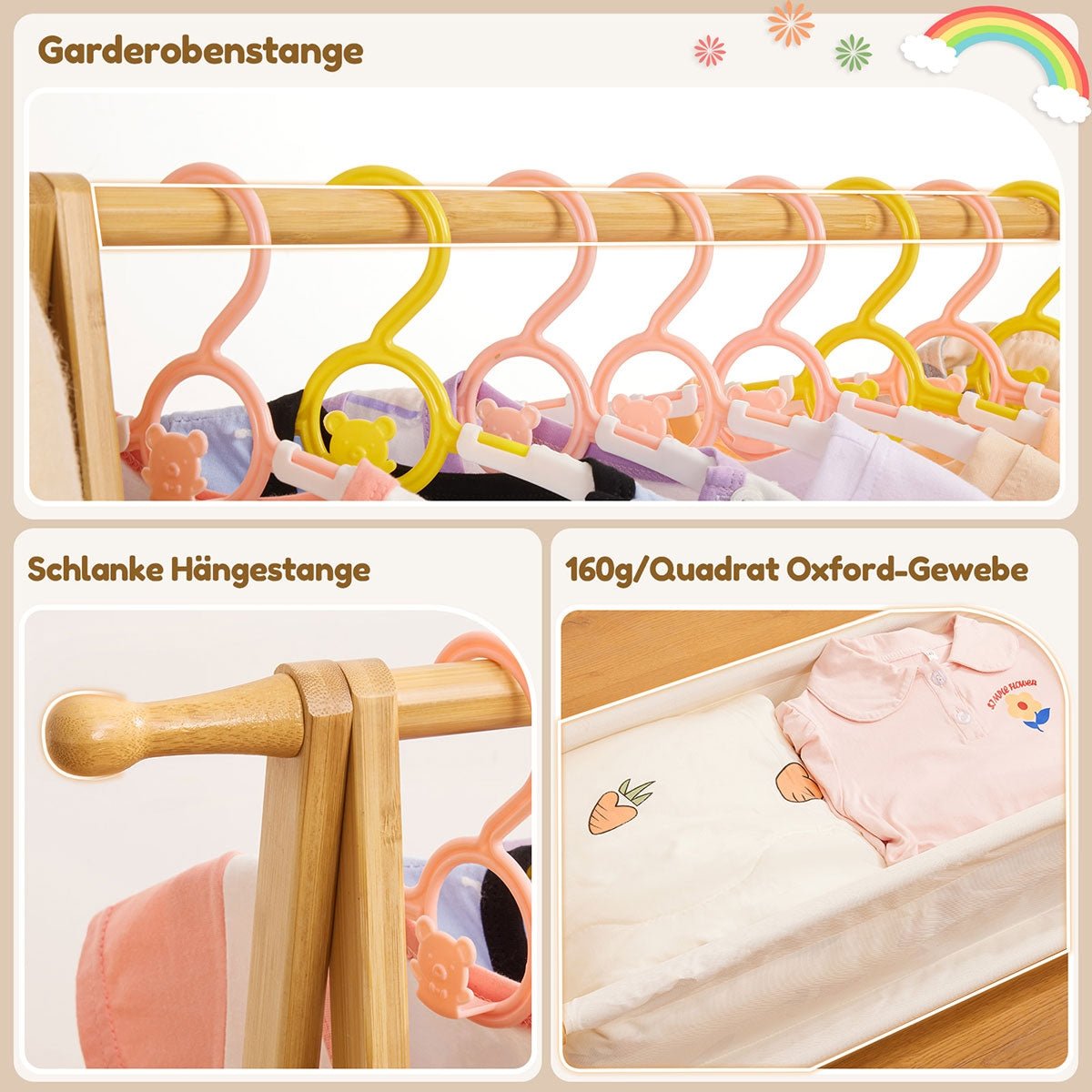 Yorbay klappbare Kinder Kleiderständer aus Bambus mit Aufbewahrungsbox - YB009-Z018 - 5 - Yorbay.de