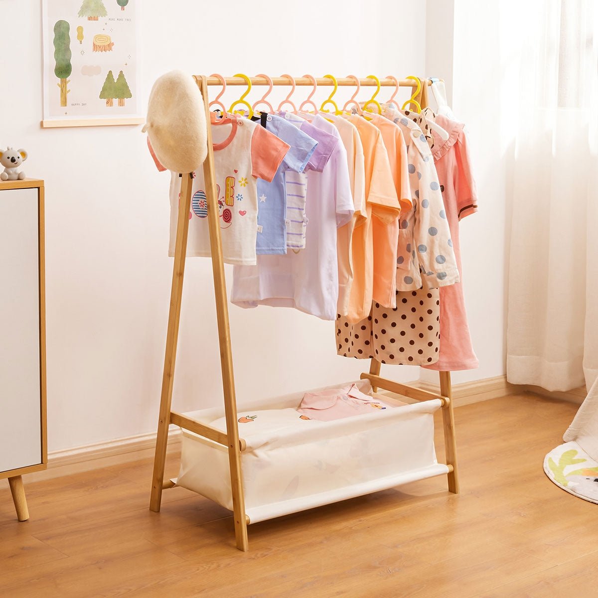 Yorbay klappbare Kinder Kleiderständer aus Bambus mit Aufbewahrungsbox - YB009-Z018 - 2 - Yorbay.de