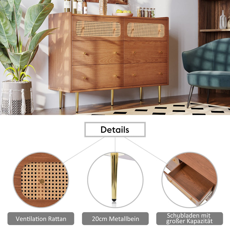 Kommode mit 6 Schubladen, 90 × 120 × 40 cm - YB - 091920AAA - 4 - Yorbay.de