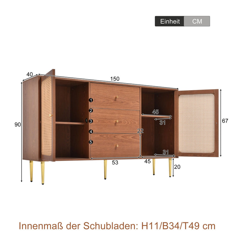Kommode mit 2 Türen und 3 Schubladen, 90 × 150 × 40 cm - YB - 092122AAA - 3 - Yorbay.de