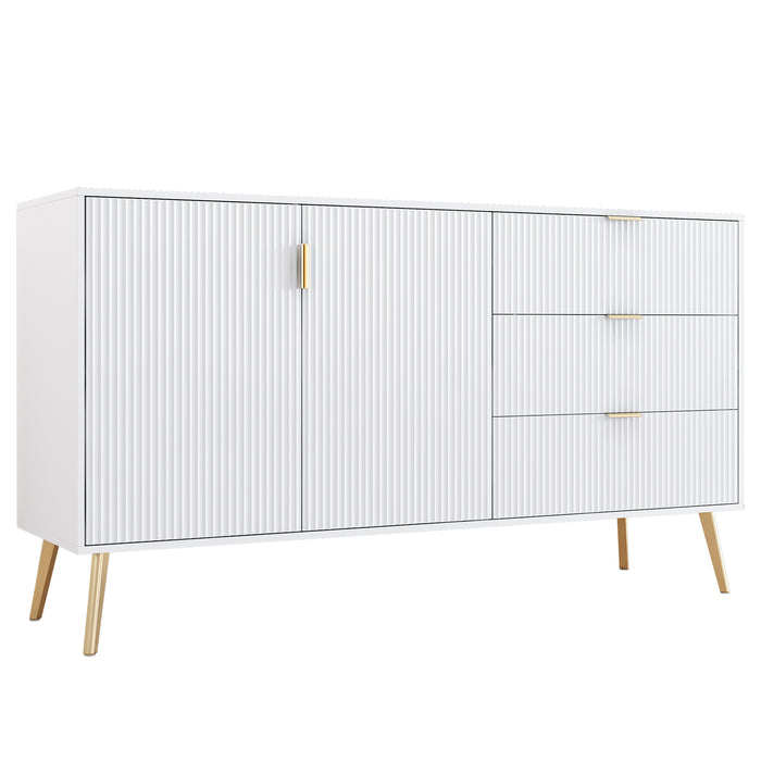 Sideboard in Weiß mit 7 Fächern und vergoldeten Beinen, 140 x 40 x 78 cm - YB - 5320089AAW - 1 - Yorbay.de