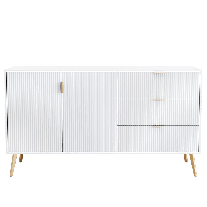 Sideboard in Weiß mit 7 Fächern und vergoldeten Beinen, 140 x 40 x 78 cm - YB - 5320089AAW - 5 - Yorbay.de