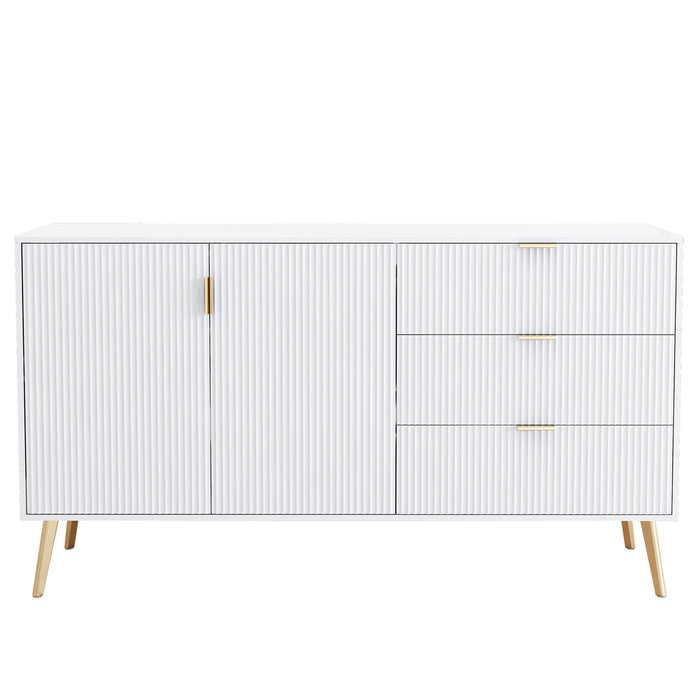 Sideboard in Weiß mit 7 Fächern und vergoldeten Beinen, 140 x 40 x 78 cm - YB - 5320089AAW - 5 - Yorbay.de