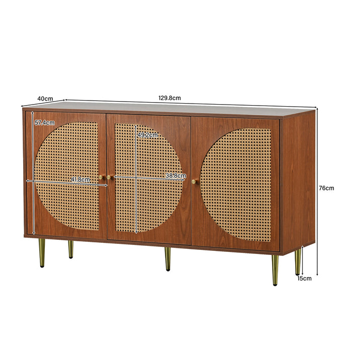 Sideboard mit 3 Rattan - Türen und Metallgriffen - YB - 307049054AAA - 3 - Yorbay.de