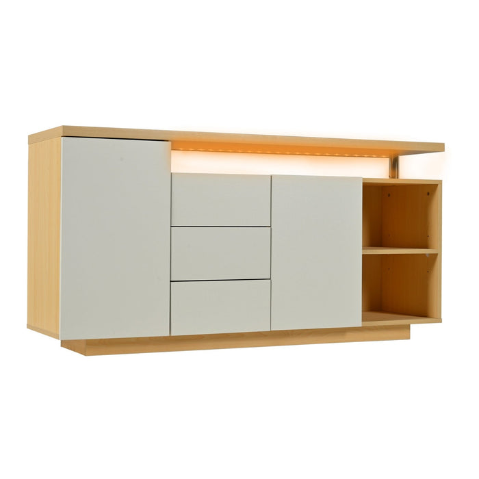 Multifunktionales Sideboard mit LED - Beleuchtung, Weiß & Holzimitat, 140 cm - YB - 316176177ZAA - 1 - Yorbay.de