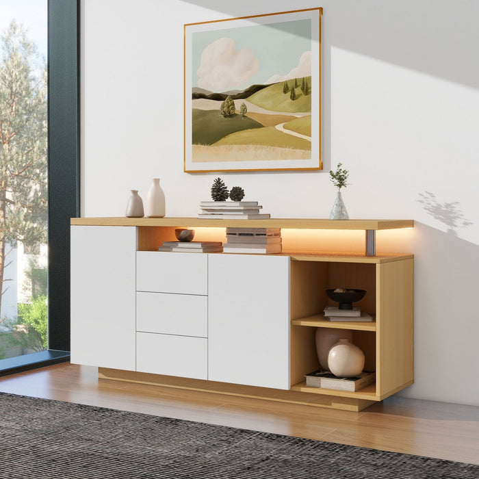 Multifunktionales Sideboard mit LED - Beleuchtung, Weiß & Holzimitat, 140 cm - YB - 316176177ZAA - 2 - Yorbay.de