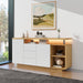 Multifunktionales Sideboard mit LED - Beleuchtung, Weiß & Holzimitat, 140 cm - YB - 316176177ZAA - 2 - Yorbay.de