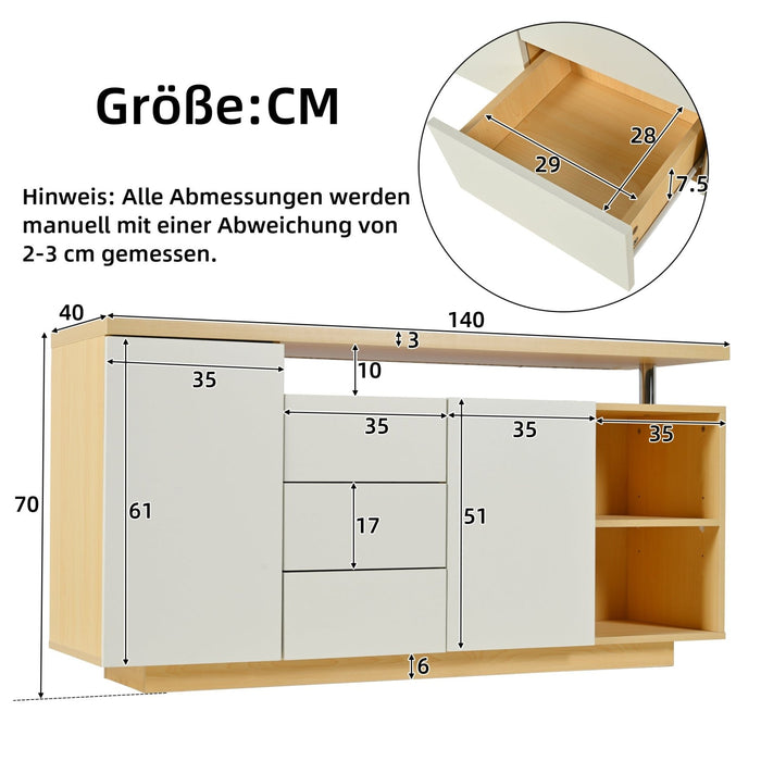 Multifunktionales Sideboard mit LED - Beleuchtung, Weiß & Holzimitat, 140 cm - YB - 316176177ZAA - 3 - Yorbay.de