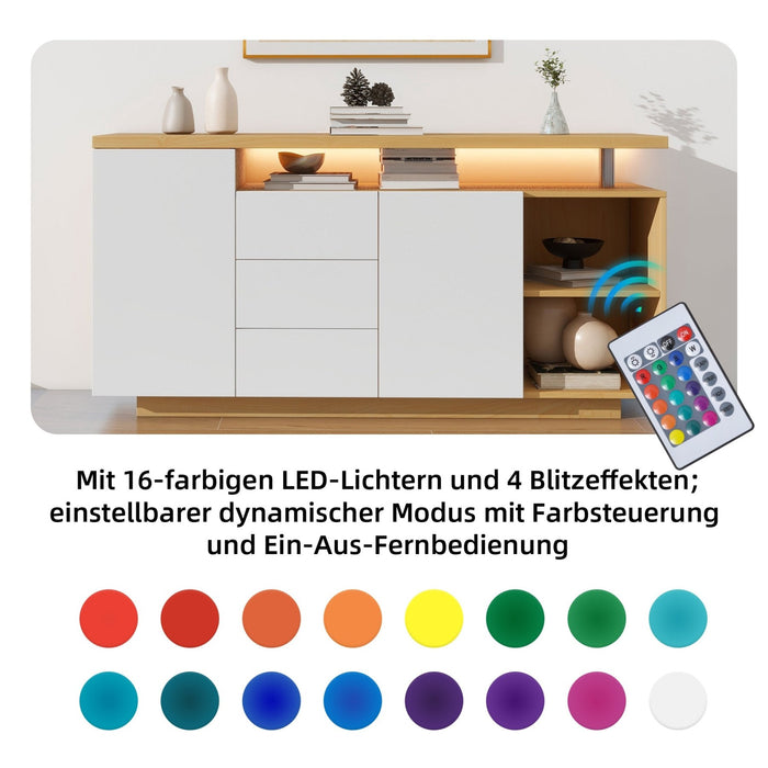 Multifunktionales Sideboard mit LED - Beleuchtung, Weiß & Holzimitat, 140 cm - YB - 316176177ZAA - 7 - Yorbay.de