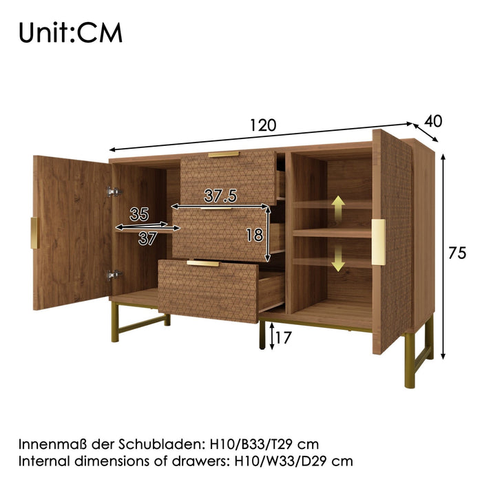 Geprägte Struktur - Kommode mit 3 Schubladen und 2 Türen - YB - AB20561112A - 3 - Yorbay.de