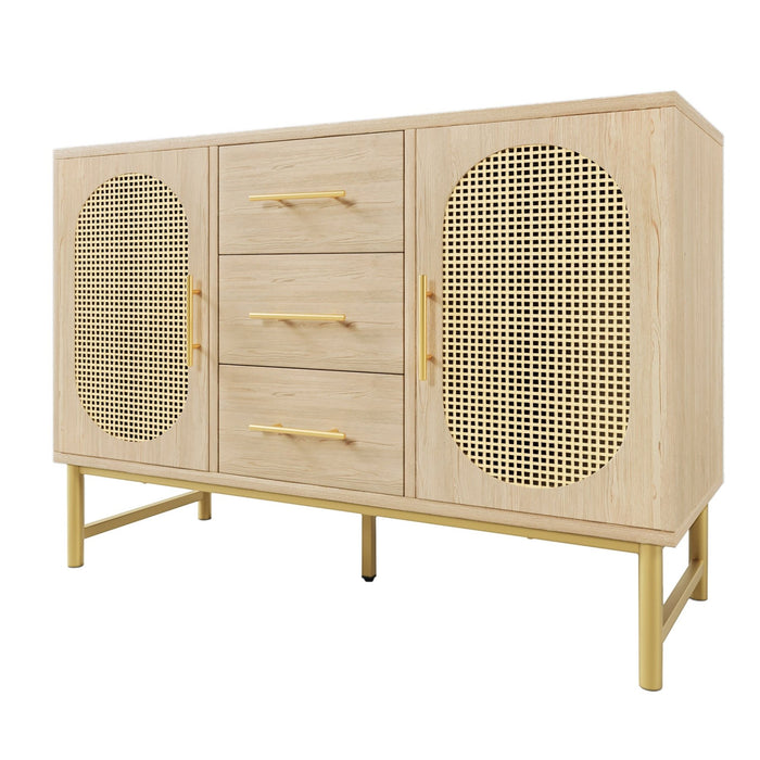 Rattan - Kommode mit 3 Schubladen und 2 Rattan - Türen - YB - AB20561516A - 1 - Yorbay.de