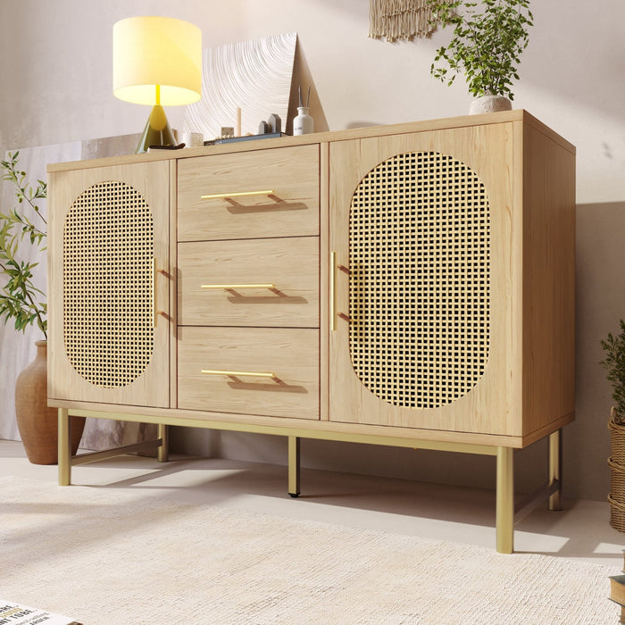 Rattan - Kommode mit 3 Schubladen und 2 Rattan - Türen - YB - AB20561516A - 10 - Yorbay.de