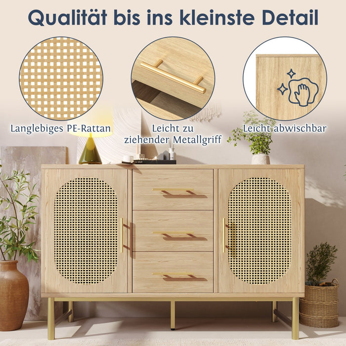 Rattan - Kommode mit 3 Schubladen und 2 Rattan - Türen - YB - AB20561516A - 4 - Yorbay.de