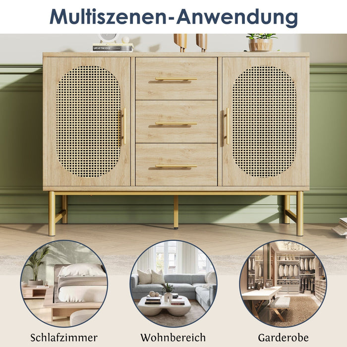 Rattan - Kommode mit 3 Schubladen und 2 Rattan - Türen - YB - AB20561516A - 8 - Yorbay.de