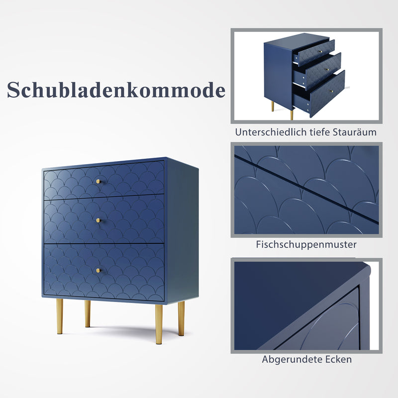 Nachttisch in Marineblau mit 3 Schubladen, 89 x 75 x 40 cm - YB-WF290545AAB - 4 - Yorbay.de
