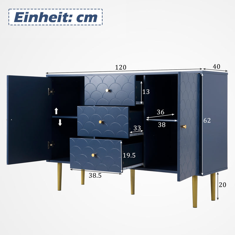 Kommode mit 2 Türen und 3 Schubladen in Marineblau, 82 x 120 x 40 cm 1 - Yorbay.de