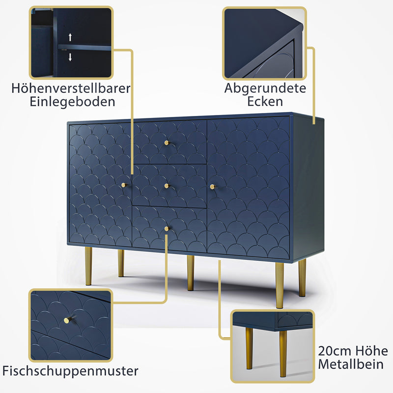 Kommode mit 2 Türen und 3 Schubladen in Marineblau, 82 x 120 x 40 cm 2 - Yorbay.de