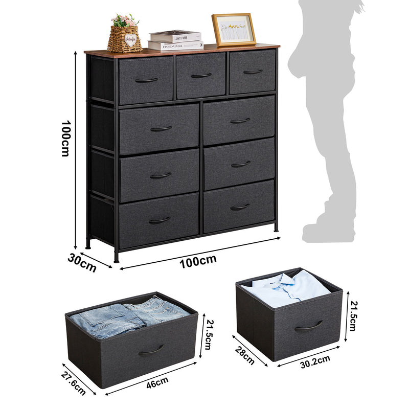 Yorbay Kommode mit 9 Schubladen aus Stoff, schwarz 3 - Yorbay.de