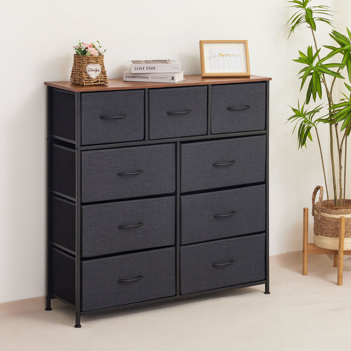 Yorbay Chest of Drawers with 9 Drawers Made of Fabric, Black