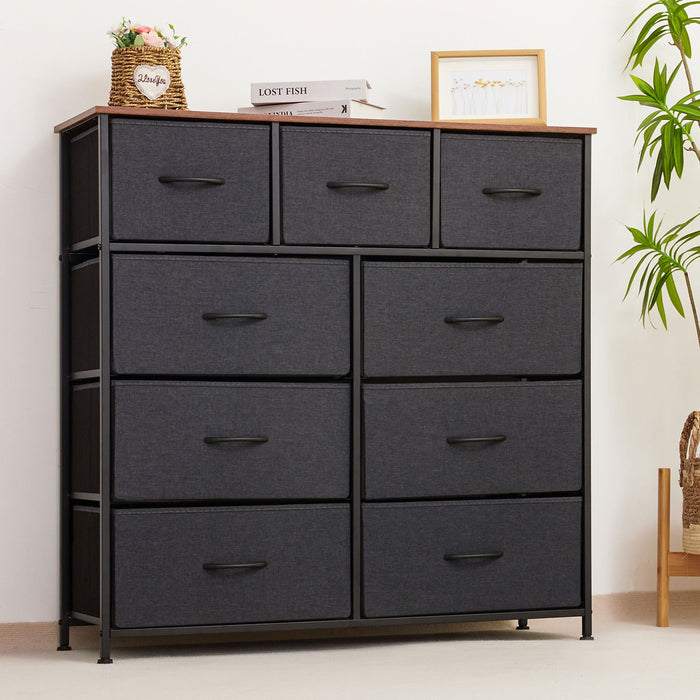 Yorbay Chest of Drawers with 9 Drawers Made of Fabric, Black