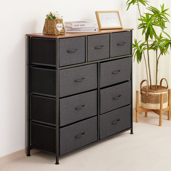 Yorbay Chest of Drawers with 9 Drawers Made of Fabric, Black