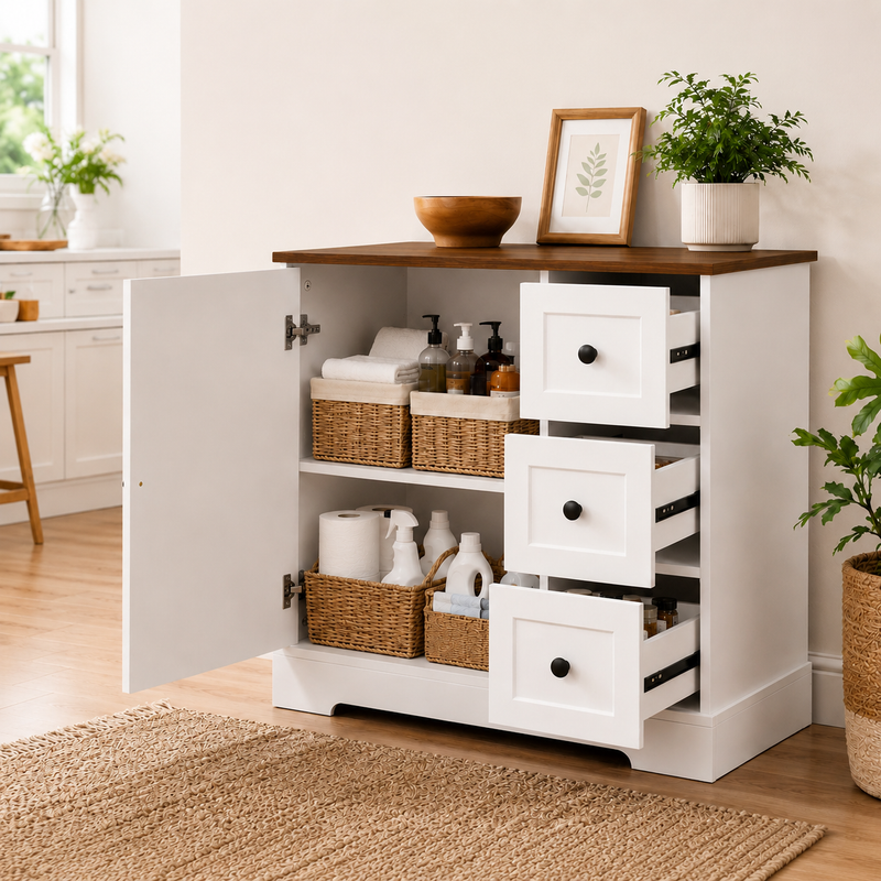 Yorbay Kommode mit 1 Tür & 3 Schubladen 85 cm