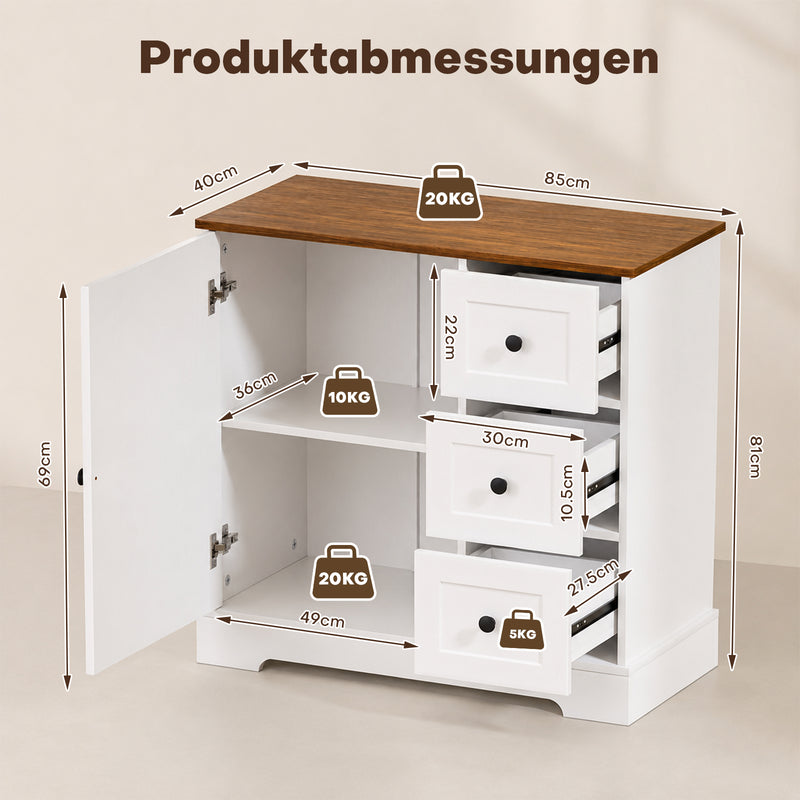 Yorbay Kommode mit 1 Tür & 3 Schubladen 85 cm
