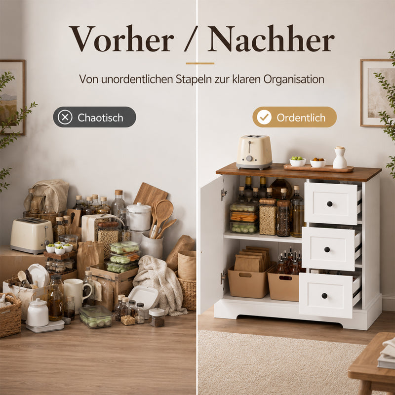 Yorbay Kommode mit 1 Tür & 3 Schubladen 85 cm