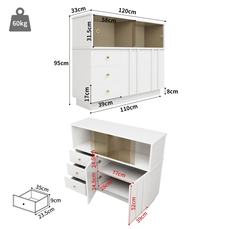 Küchenschrank/Sideboard mit rauchigen Glastüren, 120 x 33 x 95 cm - YB - 19338794AAW - 3 - Yorbay.de