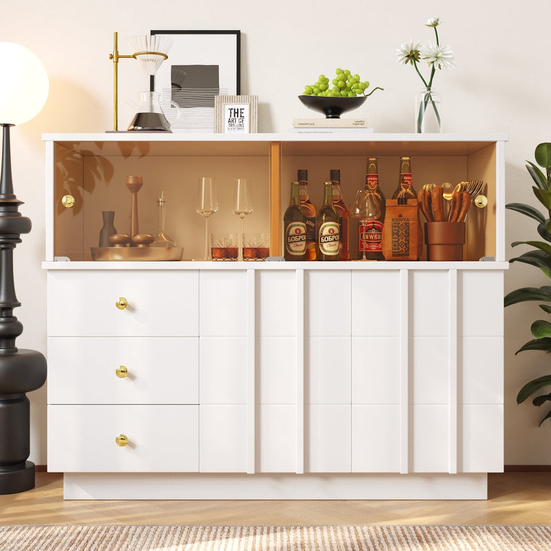 Küchenschrank/Sideboard mit rauchigen Glastüren, 120 x 33 x 95 cm - YB - 19338794AAW - 9 - Yorbay.de