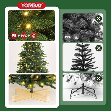 Künstlicher Weihnachtsbaum mit LED-Beleuchtung und Holzständer — Yorbay.de