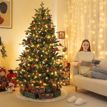 Künstlicher Weihnachtsbaum mit LED-Beleuchtung und Holzständer — Yorbay.de