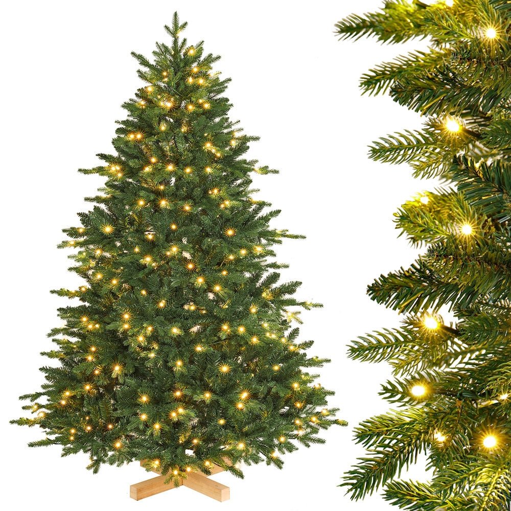 Künstlicher Weihnachtsbaum mit LED-Beleuchtung und Holzständer — Yorbay.de