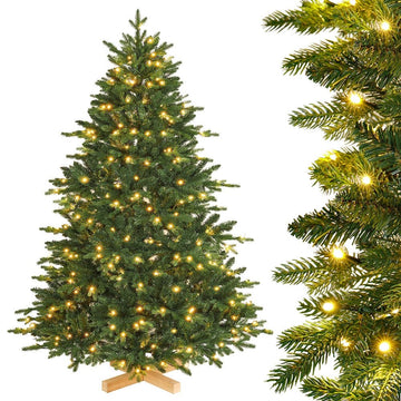 Künstlicher Weihnachtsbaum mit LED-Beleuchtung und Holzständer — Yorbay.de