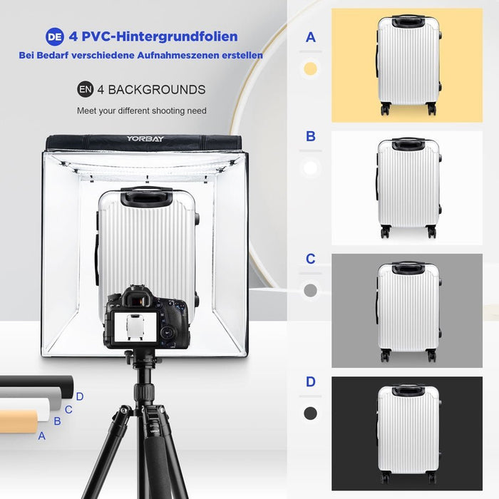 Yorbay Fotobox 80 x 80 x 80 cm mit dimmbarer LED - Beleuchtung und 4 Farbhintergründen - F154A - 3 - Yorbay.de